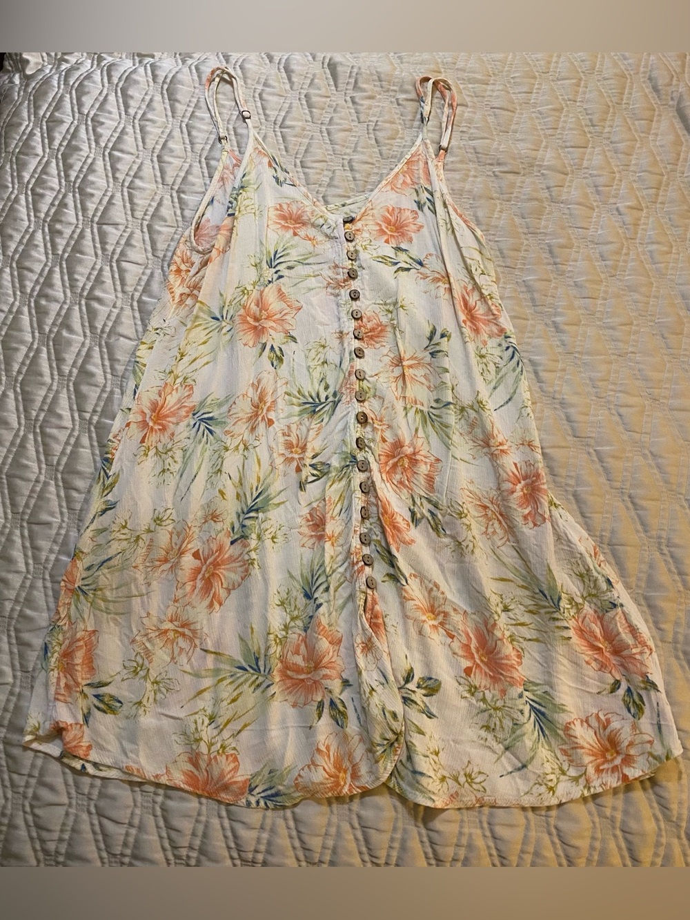 Rip Curl White Floral Dress With Pastel Accents